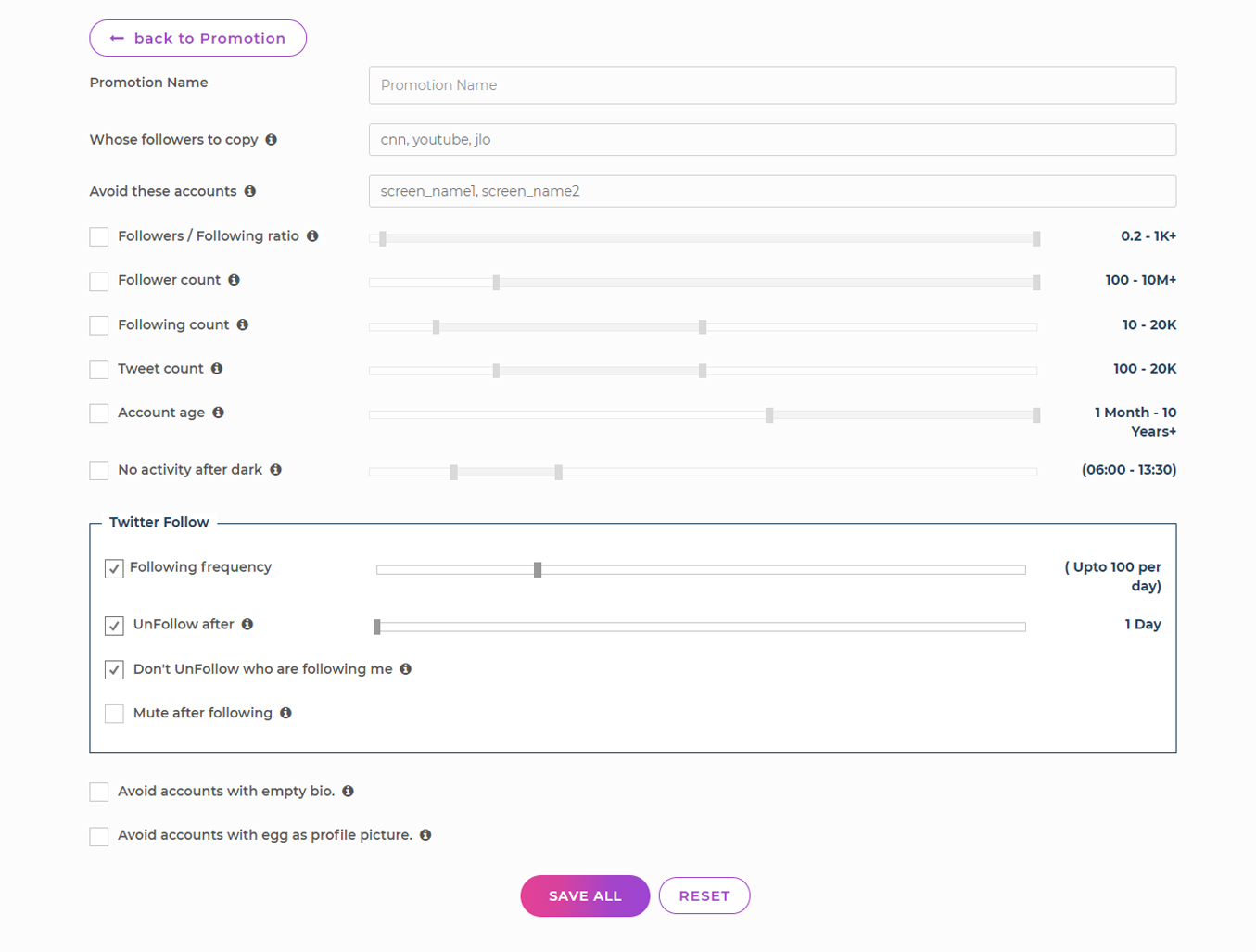 tweetfull - fill copyfollower Campaign's settings